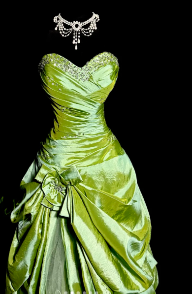 Vintage A Line Sweetheart Green Satin Tulle Without Sleeves Long Prom Dress, Evening Dress C6597