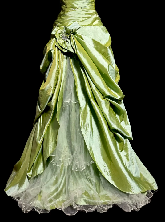 Vintage A Line Sweetheart Green Satin Tulle Without Sleeves Long Prom Dress, Evening Dress C6597