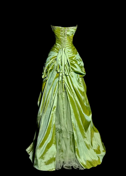 Vintage A Line Sweetheart Green Satin Tulle Without Sleeves Long Prom Dress, Evening Dress C6597