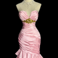Pretty Pink Mermaid Sweetheart Tiered Satin Beaded Without Sleeves Long Prom Dress, Evening Dress C6599