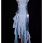Vintage haut bas bretelles volants longues robes de bal bleues C65
