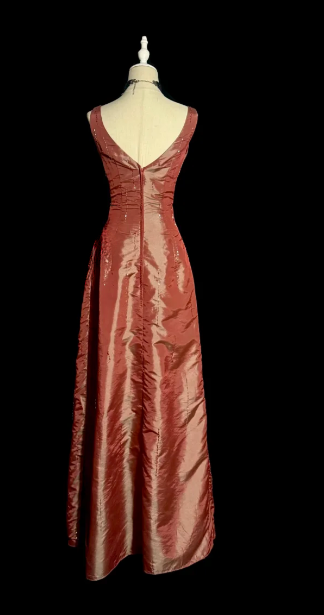 Retro A Line V Neck Satin Beaded Without Sleeves Long Prom Dress, Evening Dress C6600