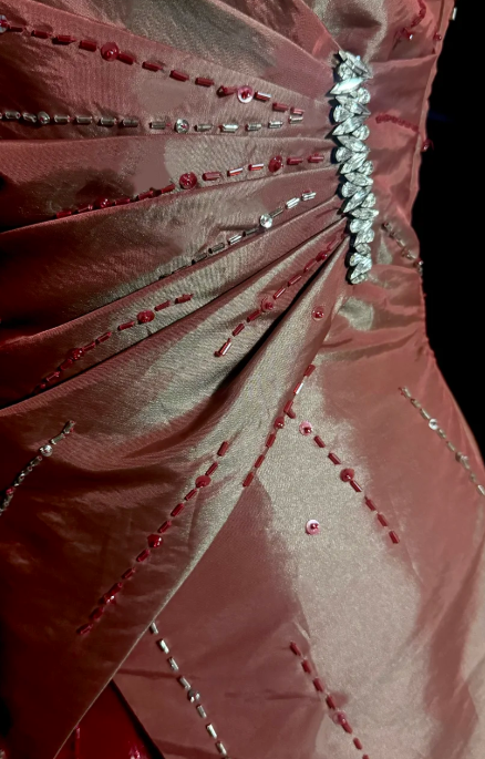 Retro A Line V Neck Satin Beaded Without Sleeves Long Prom Dress, Evening Dress C6600