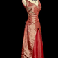 Retro A Line V Neck Satin Beaded Without Sleeves Long Prom Dress, Evening Dress C6600