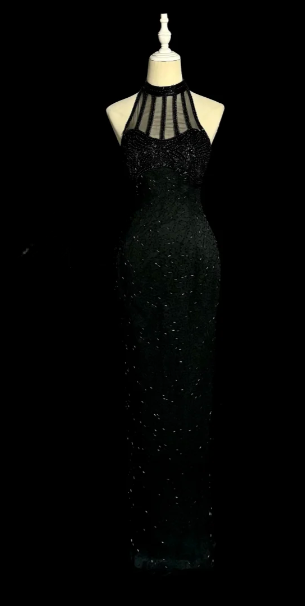 Charming Mermaid Halter Satin Tulle Beaded Without Sleeves Long Prom Dress, Evening Dress C6601