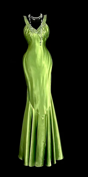 Sexy Green Mermaid V Neck Satin Backless Without Sleeves Long Prom Dress, Evening Dress C6602