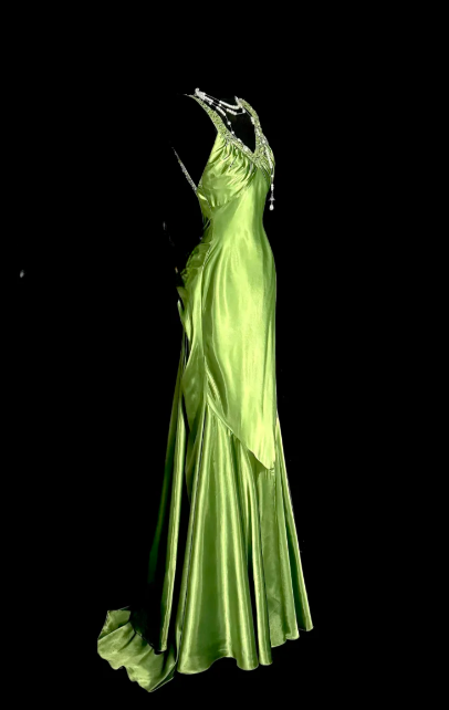 Sexy Green Mermaid V Neck Satin Backless Without Sleeves Long Prom Dress, Evening Dress C6602