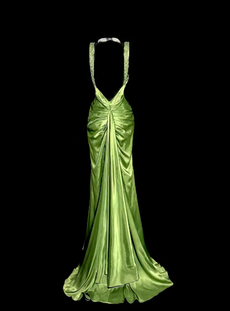 Sexy Green Mermaid V Neck Satin Backless Without Sleeves Long Prom Dress, Evening Dress C6602