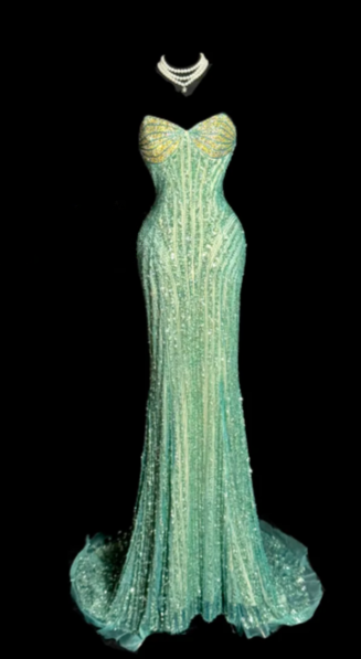 Shiny Mermaid Strapless Sequin Beaded Without Sleeves Long Prom Dress, Evening Dress C6604