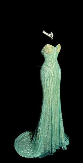 Shiny Mermaid Strapless Sequin Beaded Without Sleeves Long Prom Dress, Evening Dress C6604