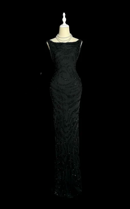 Formal Shiny Mermaid Satin Sequin Beaded Without Sleeves Long Prom Dress, Evening Dress C6605