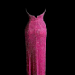 Sparkly Hot Pink Mermaid Halter Sequin Beaded Without Sleeves Long Prom Dress, Evening Dress C6607
