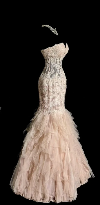 Pretty Sweetheart Mermaid Tulle Lace Without Sleeves Long Prom Dress, Evening Dress C6608