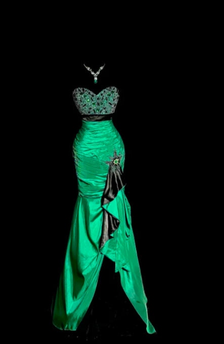 Retro Sweetheart Mermaid Green Satin Beaded Without Sleeves Long Prom Dress, Evening Dress C6609
