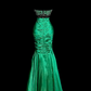 Retro Sweetheart Mermaid Green Satin Beaded Without Sleeves Long Prom Dress, Evening Dress C6609
