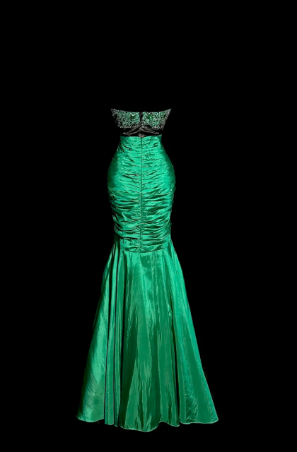 Retro Sweetheart Mermaid Green Satin Beaded Without Sleeves Long Prom Dress, Evening Dress C6609