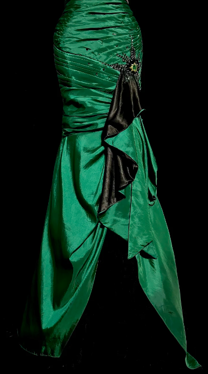 Retro Sweetheart Mermaid Green Satin Beaded Without Sleeves Long Prom Dress, Evening Dress C6609