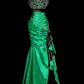 Retro Sweetheart Mermaid Green Satin Beaded Without Sleeves Long Prom Dress, Evening Dress C6609