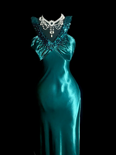 Classy Mermaid V Neck Satin Sequin Without Sleeves Long Prom Dress, Evening Dress C6612