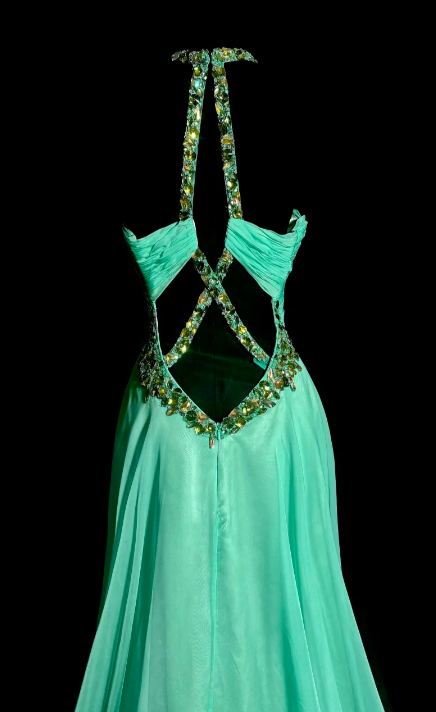 Chic A Line Halter Chiffon Beaded Without Sleeves Long Prom Dress, Evening Dress C6614