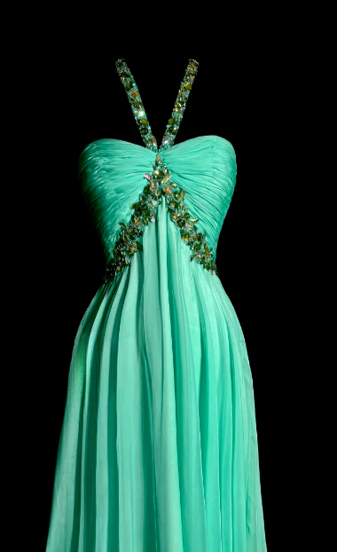 Chic A Line Halter Chiffon Beaded Without Sleeves Long Prom Dress, Evening Dress C6614