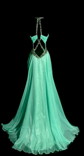 Chic A Line Halter Chiffon Beaded Without Sleeves Long Prom Dress, Evening Dress C6614