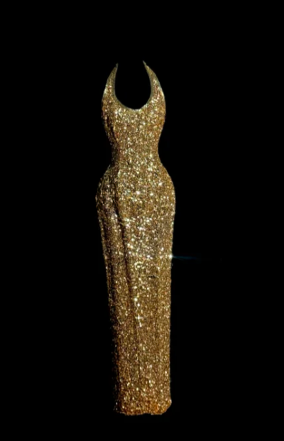 Shiny Mermaid Gold Halter Sequin Without Sleeves Long Prom Dress, Evening Dress C6615