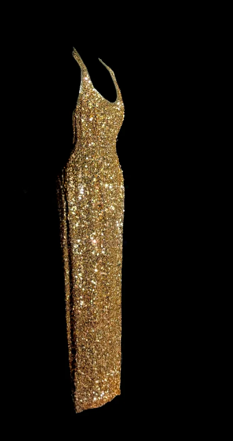 Shiny Mermaid Gold Halter Sequin Without Sleeves Long Prom Dress, Evening Dress C6615