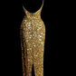Shiny Mermaid Gold Halter Sequin Without Sleeves Long Prom Dress, Evening Dress C6615
