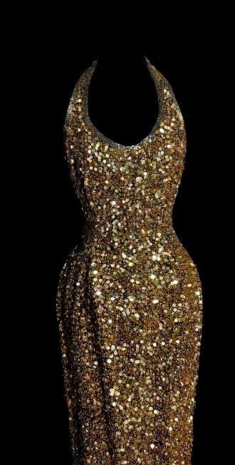 Shiny Mermaid Gold Halter Sequin Without Sleeves Long Prom Dress, Evening Dress C6615