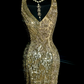Sparkly Gold Mermaid V Neck Sequin Without Sleeves Long Prom Dress, Evening Dress C6617