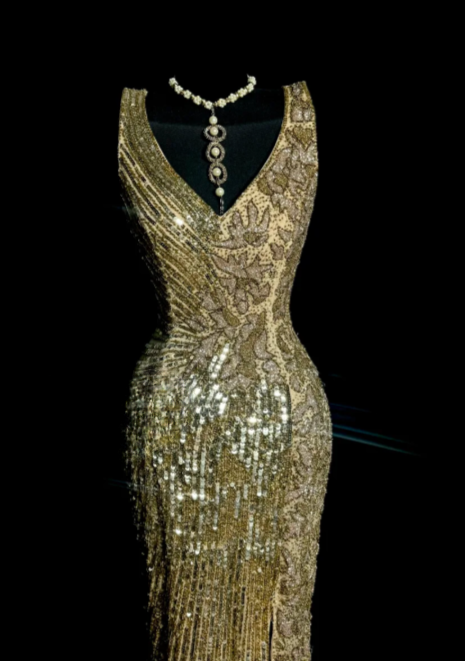 Sparkly Gold Mermaid V Neck Sequin Without Sleeves Long Prom Dress, Evening Dress C6617