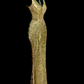 Sparkly Gold Mermaid V Neck Sequin Without Sleeves Long Prom Dress, Evening Dress C6617