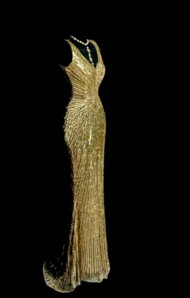 Sparkly Gold Mermaid V Neck Sequin Without Sleeves Long Prom Dress, Evening Dress C6617