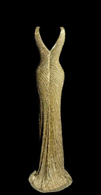 Sparkly Gold Mermaid V Neck Sequin Without Sleeves Long Prom Dress, Evening Dress C6617