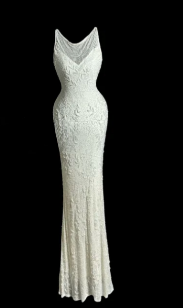 Gorgeous White Mermaid Satin Beaded Without Sleeves Long Prom Dress, Evening Dress C6618