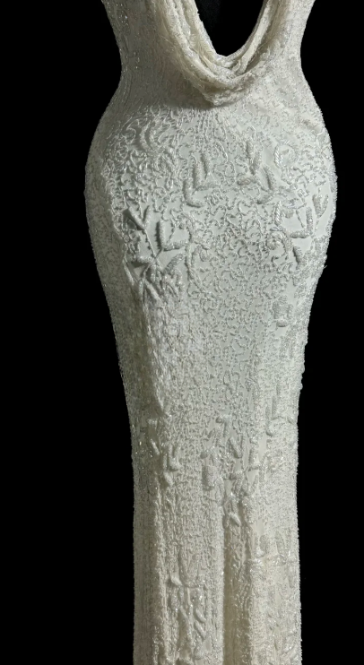 Gorgeous White Mermaid Satin Beaded Without Sleeves Long Prom Dress, Evening Dress C6618