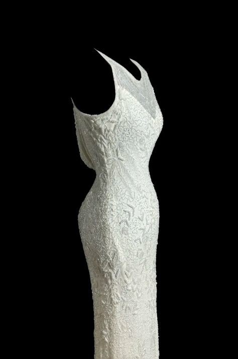 Gorgeous White Mermaid Satin Beaded Without Sleeves Long Prom Dress, Evening Dress C6618