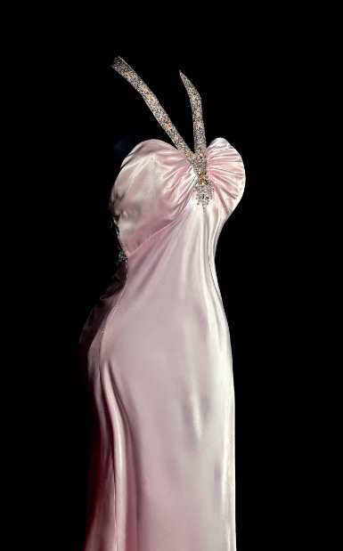 Pink Mermaid Satin Sequin Without Sleeves Long Prom Dress, Evening Dress C6619