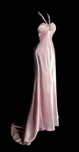 Pink Mermaid Satin Sequin Without Sleeves Long Prom Dress, Evening Dress C6619