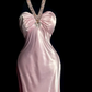 Pink Mermaid Satin Sequin Without Sleeves Long Prom Dress, Evening Dress C6619