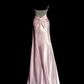 Pink Mermaid Satin Sequin Without Sleeves Long Prom Dress, Evening Dress C6619