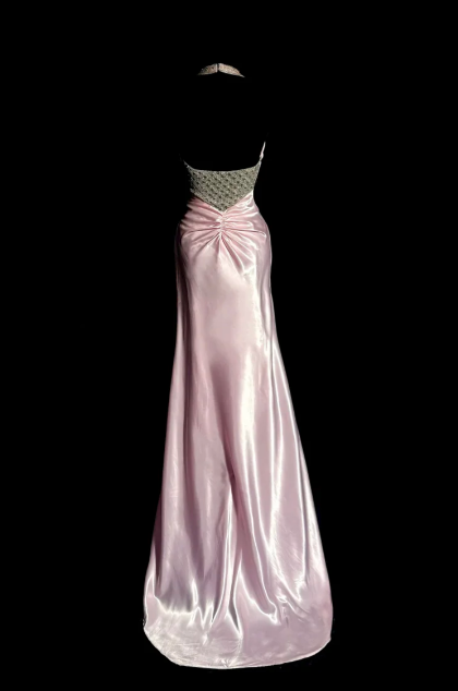 Pink Mermaid Satin Sequin Without Sleeves Long Prom Dress, Evening Dress C6619