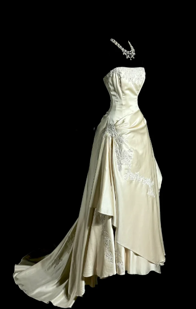 Pretty A Line Strapless Satin Lace Without Sleeves Long Prom Dress, Evening Dress C6620