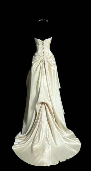 Pretty A Line Strapless Satin Lace Without Sleeves Long Prom Dress, Evening Dress C6620