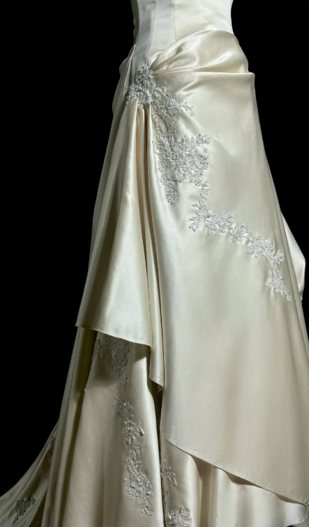 Pretty A Line Strapless Satin Lace Without Sleeves Long Prom Dress, Evening Dress C6620