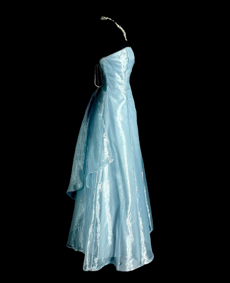 Cute A Line Strapless Pale Blue Satin Chiffon Without Sleeves Long Prom Dress, Evening Dress C6621