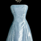 Cute A Line Strapless Pale Blue Satin Chiffon Without Sleeves Long Prom Dress, Evening Dress C6621