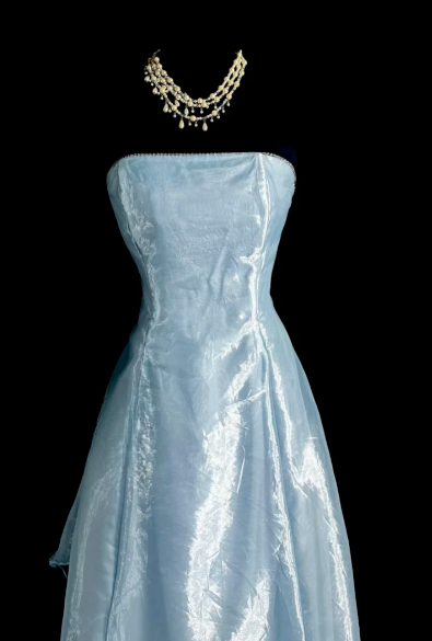 Cute A Line Strapless Pale Blue Satin Chiffon Without Sleeves Long Prom Dress, Evening Dress C6621
