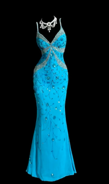 Charming Mermaid Spaghetti Straps Satin Sequin Beaded Without Sleeves Long Prom Dress, Evening Dress C6623